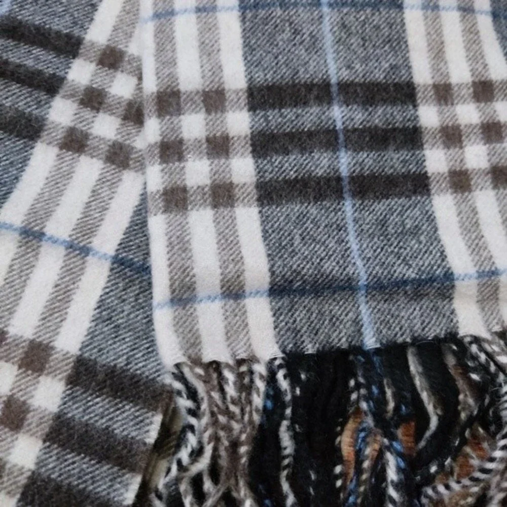 Enzo Mantovani Brown Plaid Cashmere Wool Scarf